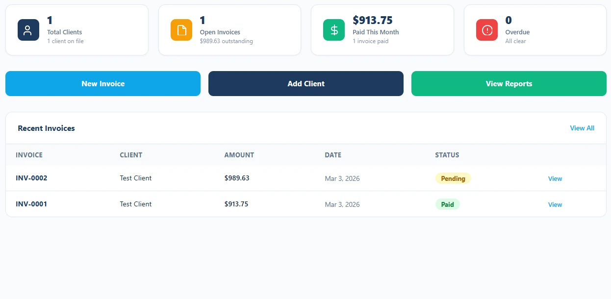 Invoice list and payment status overview