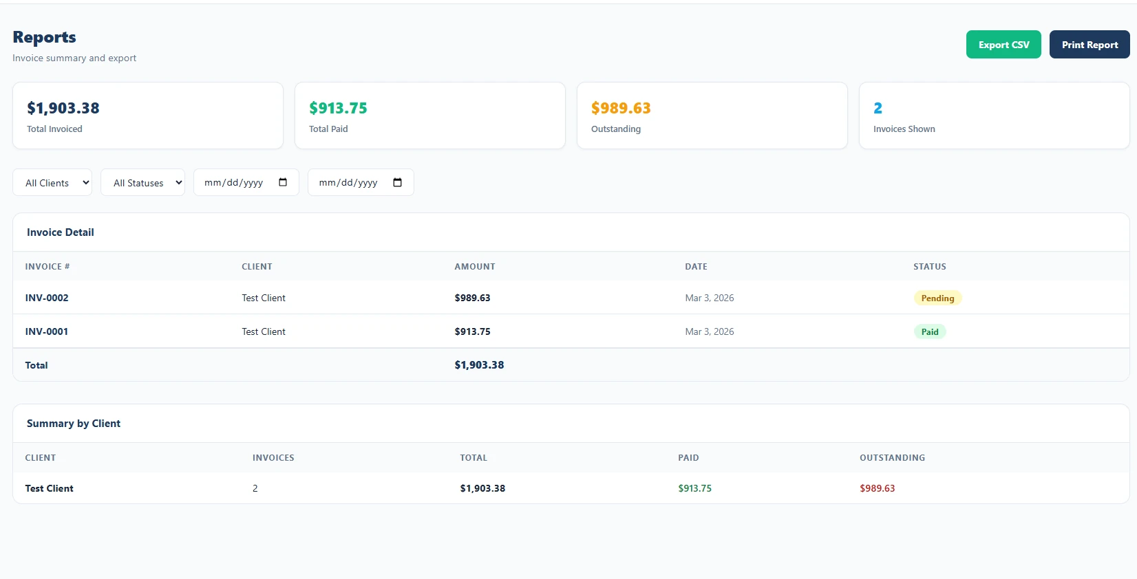 Reports and revenue overview
